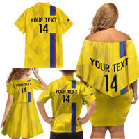 Custom Colombia Football Family Matching Off Shoulder Short Dress and Hawaiian Shirt 2024 Vamos La Tricolor - Yellow - Wonder Print Shop