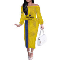 Custom Colombia Football Off The Shoulder Long Sleeve Dress 2024 Vamos La Tricolor - Yellow - Wonder Print Shop