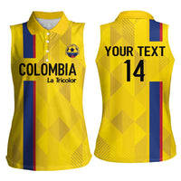 Custom Colombia Football Women Sleeveless Polo Shirt 2024 Vamos La Tricolor - Yellow - Wonder Print Shop