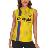 Custom Colombia Football Women Sleeveless Polo Shirt 2024 Vamos La Tricolor - Yellow - Wonder Print Shop