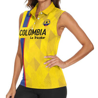 Custom Colombia Football Women Sleeveless Polo Shirt 2024 Vamos La Tricolor - Yellow - Wonder Print Shop