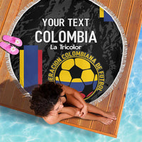 Custom Colombia Football Beach Blanket 2024 Vamos La Tricolor - Black - Wonder Print Shop