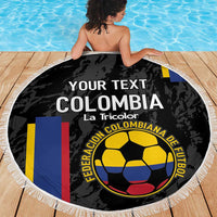 Custom Colombia Football Beach Blanket 2024 Vamos La Tricolor - Black - Wonder Print Shop