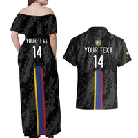 Custom Colombia Football Couples Matching Off Shoulder Maxi Dress and Hawaiian Shirt 2024 Vamos La Tricolor - Black - Wonder Print Shop