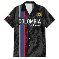 Custom Colombia Football Family Matching Off Shoulder Short Dress and Hawaiian Shirt 2024 Vamos La Tricolor - Black - Wonder Print Shop