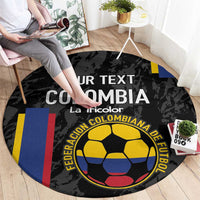 Custom Colombia Football Round Carpet 2024 Vamos La Tricolor - Black