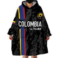 Custom Colombia Football Wearable Blanket Hoodie 2024 Vamos La Tricolor - Black - Wonder Print Shop