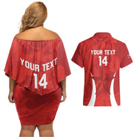 Custom Chile Football Couples Matching Off Shoulder Short Dress and Hawaiian Shirt 2024 Vamos La Roja - Red - Wonder Print Shop