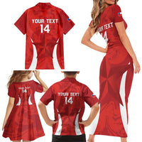 Custom Chile Football Family Matching Short Sleeve Bodycon Dress and Hawaiian Shirt 2024 Vamos La Roja - Red - Wonder Print Shop