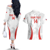 Custom Chile Football Couples Matching Off The Shoulder Long Sleeve Dress and Hawaiian Shirt 2024 Vamos La Roja - White - Wonder Print Shop
