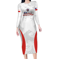 Custom Chile Football Family Matching Long Sleeve Bodycon Dress and Hawaiian Shirt 2024 Vamos La Roja - White - Wonder Print Shop