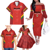 Custom Bolivia Football Family Matching Off The Shoulder Long Sleeve Dress and Hawaiian Shirt 2024 Vamos La Verde - Red - Wonder Print Shop