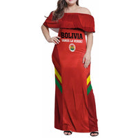 Custom Bolivia Football Family Matching Off Shoulder Maxi Dress and Hawaiian Shirt 2024 Vamos La Verde - Red - Wonder Print Shop