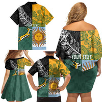 Personalised Rugby 2025 Championship Family Matching Off Shoulder Short Dress and Hawaiian Shirt Combination of Southern Hemisphere Countries - Wonder Print Shop