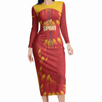 Custom Spain Rugby 2026 Long Sleeve Bodycon Dress Vamos Los Leones Red Version