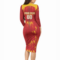 Custom Spain Rugby 2026 Long Sleeve Bodycon Dress Vamos Los Leones Red Version