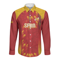 Custom Spain Rugby 2026 Long Sleeve Button Shirt Vamos Los Leones Red Version