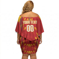 Custom Spain Rugby 2026 Off Shoulder Short Dress Vamos Los Leones Red Version