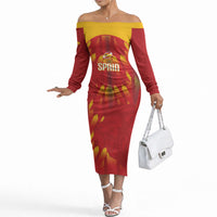 Custom Spain Rugby 2026 Off The Shoulder Long Sleeve Dress Vamos Los Leones Red Version