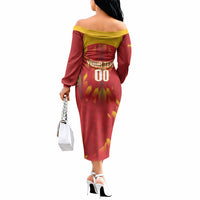 Custom Spain Rugby 2026 Off The Shoulder Long Sleeve Dress Vamos Los Leones Red Version