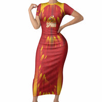 Custom Spain Rugby 2026 Short Sleeve Bodycon Dress Vamos Los Leones Red Version