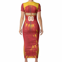 Custom Spain Rugby 2026 Short Sleeve Bodycon Dress Vamos Los Leones Red Version