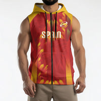 Custom Spain Rugby 2026 Sleeveless Zip Hoodie Vamos Los Leones Red Version