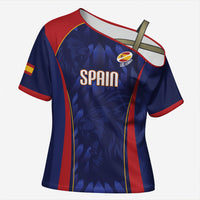 Custom Spain Rugby 2026 Cross Shoulder Shirt Vamos Los Leones Blue Version