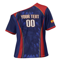 Custom Spain Rugby 2026 Cross Shoulder Shirt Vamos Los Leones Blue Version