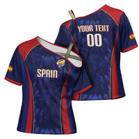 Custom Spain Rugby 2026 Cross Shoulder Shirt Vamos Los Leones Blue Version