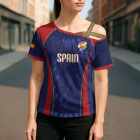 Custom Spain Rugby 2026 Cross Shoulder Shirt Vamos Los Leones Blue Version