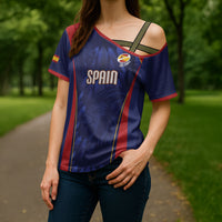 Custom Spain Rugby 2026 Cross Shoulder Shirt Vamos Los Leones Blue Version