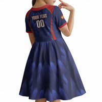 Custom Spain Rugby 2026 Kid Short Sleeve Dress Vamos Los Leones Blue Version
