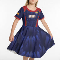 Custom Spain Rugby 2026 Kid Short Sleeve Dress Vamos Los Leones Blue Version