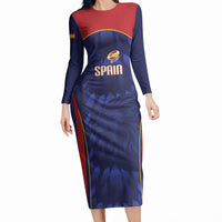 Custom Spain Rugby 2026 Long Sleeve Bodycon Dress Vamos Los Leones Blue Version