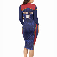 Custom Spain Rugby 2026 Long Sleeve Bodycon Dress Vamos Los Leones Blue Version