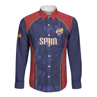 Custom Spain Rugby 2026 Long Sleeve Button Shirt Vamos Los Leones Blue Version