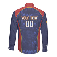 Custom Spain Rugby 2026 Long Sleeve Button Shirt Vamos Los Leones Blue Version