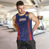 Custom Spain Rugby 2026 Men Tank Top Vamos Los Leones Blue Version