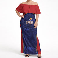 Custom Spain Rugby 2026 Off Shoulder Maxi Dress Vamos Los Leones Blue Version