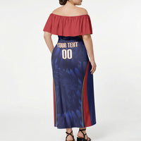 Custom Spain Rugby 2026 Off Shoulder Maxi Dress Vamos Los Leones Blue Version