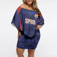 Custom Spain Rugby 2026 Off Shoulder Short Dress Vamos Los Leones Blue Version