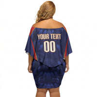 Custom Spain Rugby 2026 Off Shoulder Short Dress Vamos Los Leones Blue Version
