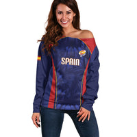 Custom Spain Rugby 2026 Off Shoulder Sweater Vamos Los Leones Blue Version