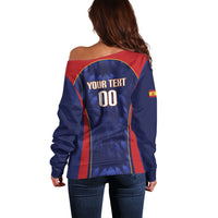 Custom Spain Rugby 2026 Off Shoulder Sweater Vamos Los Leones Blue Version