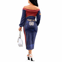 Custom Spain Rugby 2026 Off The Shoulder Long Sleeve Dress Vamos Los Leones Blue Version