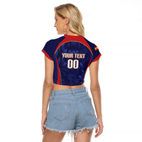 Custom Spain Rugby 2026 Raglan Cropped T Shirt Vamos Los Leones Blue Version