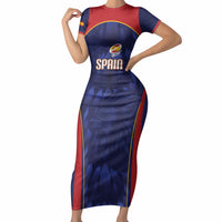 Custom Spain Rugby 2026 Short Sleeve Bodycon Dress Vamos Los Leones Blue Version