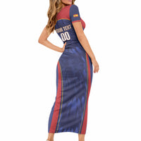 Custom Spain Rugby 2026 Short Sleeve Bodycon Dress Vamos Los Leones Blue Version