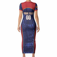 Custom Spain Rugby 2026 Short Sleeve Bodycon Dress Vamos Los Leones Blue Version